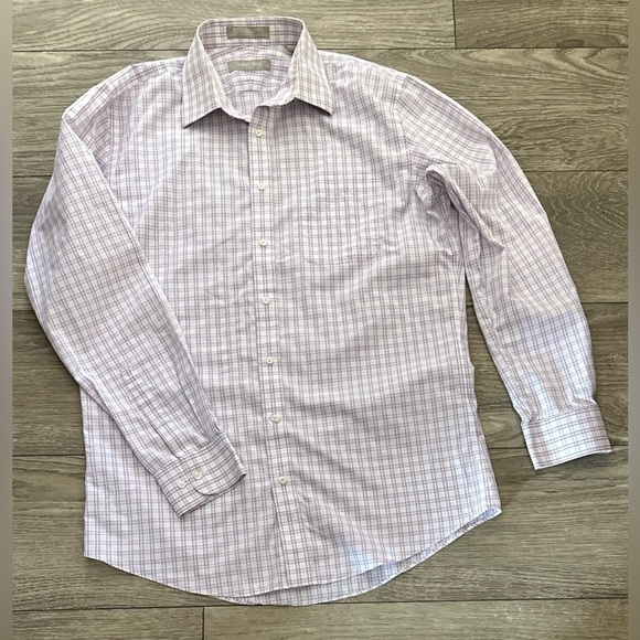 π NORDSTROM Men's Shop Non-Iron Dress Shirt - Purple Plaid (Size 16 Trim Fit)π - Picture 6 of 12